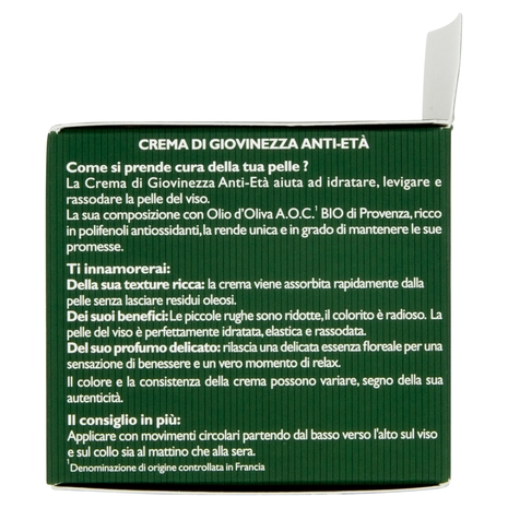 Tesori di Provenza Crema Viso Anti-età Giorno, con Olio d'Oliva Biologico, Ricco in Polifenoli, 50ml